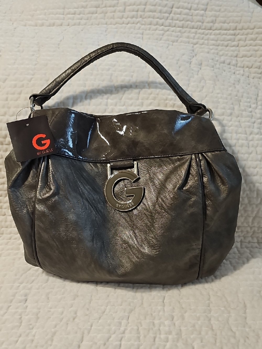 Guess Metallic Gunmetal Shoulder Hobo with G Emblem - Picture 2 of 9